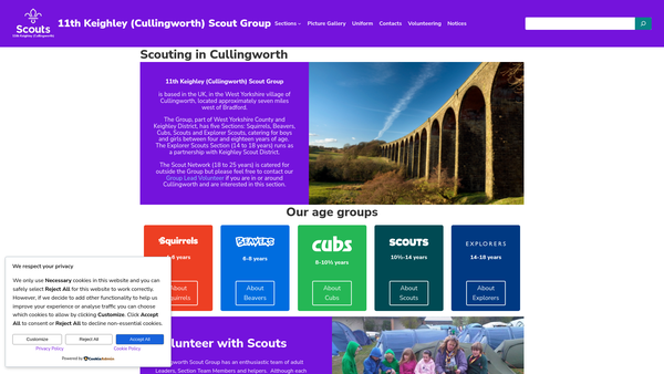 Screenshot of the 11th Keighley (Cullingworth) Scout Group website