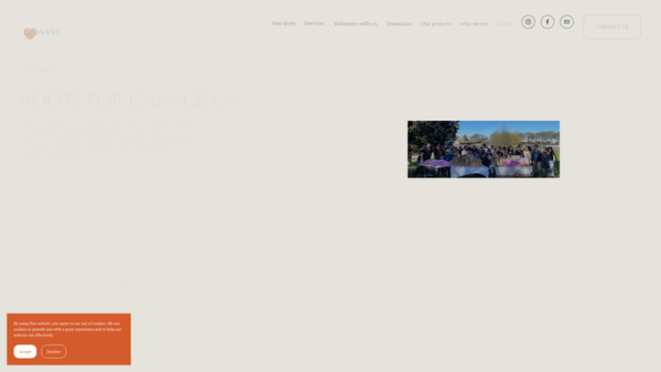 Screenshot of the Roots For Change UK website