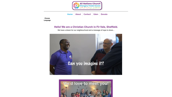 Screenshot of the All Nations Church Fir Vale website
