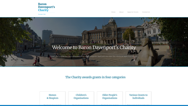 Screenshot of the Baron Davenport's Charity CIO website