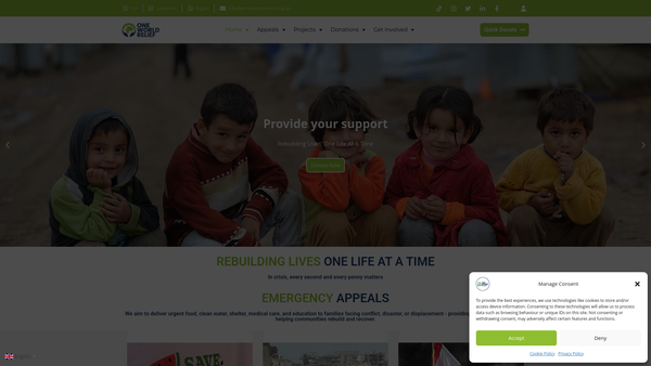 Screenshot of the One World Relief website
