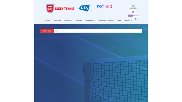 Screenshot of the Essex Tennis website