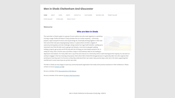 Screenshot of the Men In Sheds Cheltenham & Gloucester website