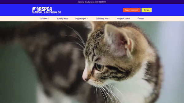 Screenshot of the Royal Society For The Prevention Of Cruelty To Animals Hull And East Riding Branch CIO website