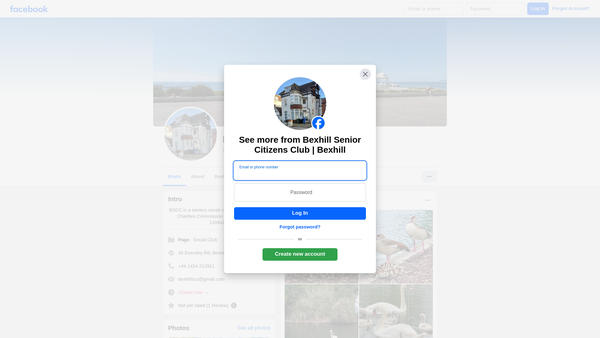 Screenshot of the Bexhill Senior Citizens Club website