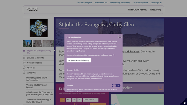 Screenshot of the The Parochial Church Council Of The Ecclesiastical Parish Of St John The Evangelist, Corby Glen, In The Diocese Of Lincoln website