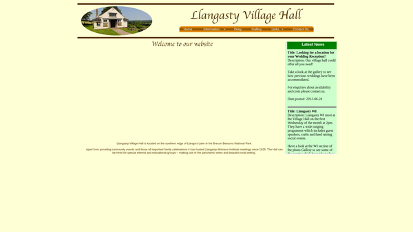 Screenshot of the Llangasty Village Hall website