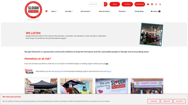 Screenshot of the Slough Outreach website