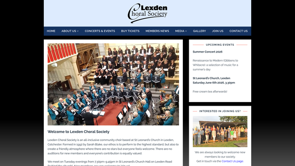 Screenshot of the Lexden Choral Society website