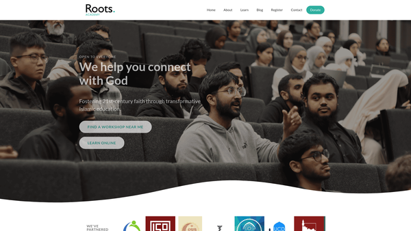 Screenshot of the Roots Academy website