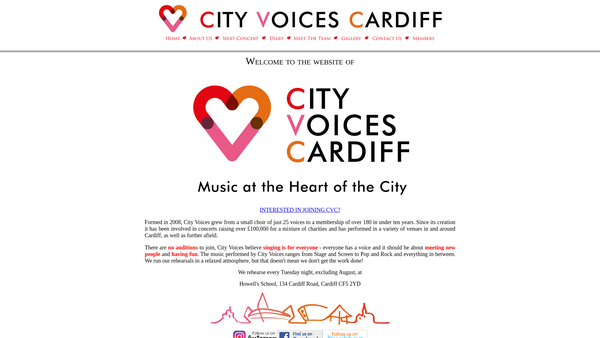 Screenshot of the City Voices Cardiff website