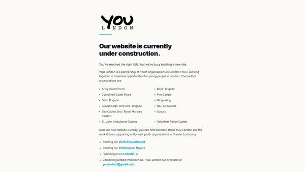 Screenshot of the Youth Organisations In Uniform London website