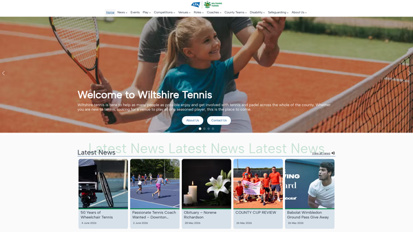 Screenshot of the Wiltshire Tennis website
