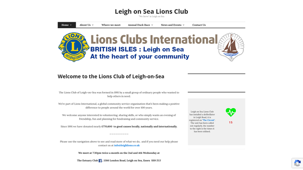 Screenshot of the Leigh On Sea Lions Club (CIO) website