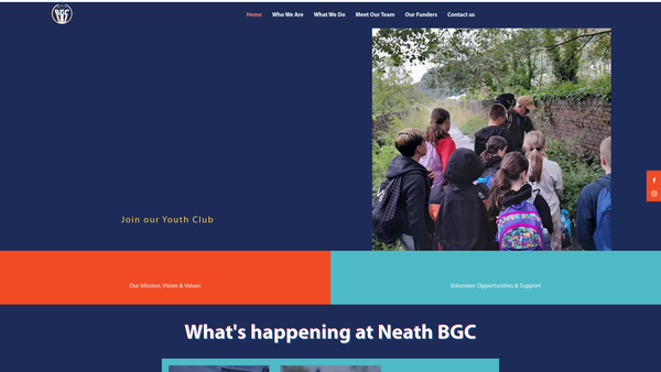 Screenshot of the Neath Boys And Girls Club website