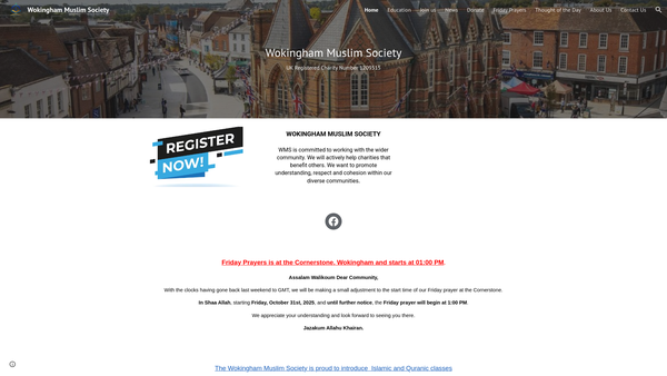 Screenshot of the Wokingham Muslim Society website
