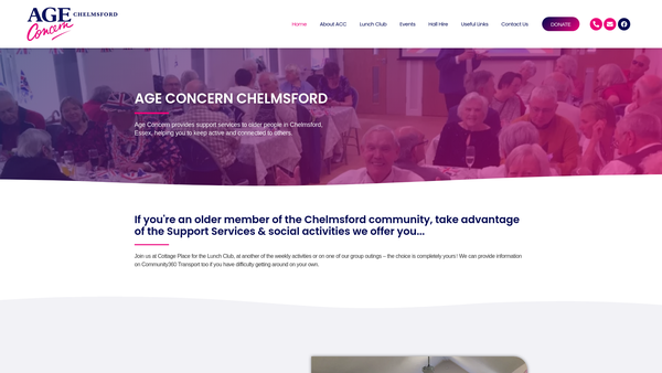 Screenshot of the Age Concern Chelmsford website