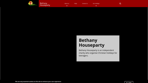 Screenshot of the Bethany Houseparty website