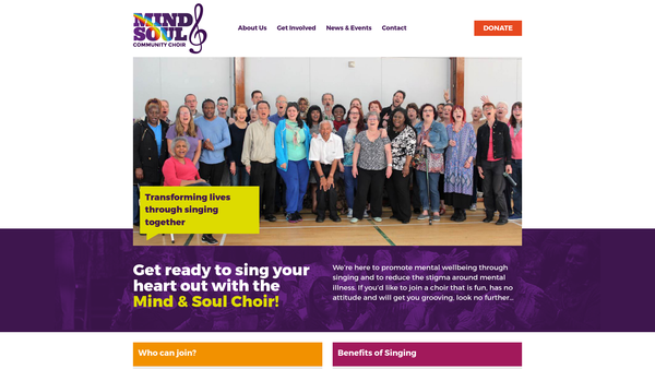 Screenshot of the Mind And Soul Community Choir website