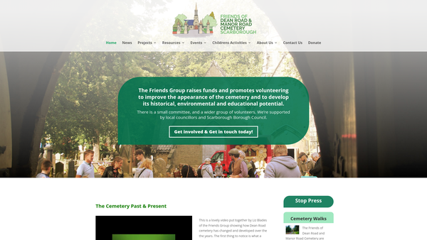 Screenshot of the The Friends Of Dean Road And Manor Road Cemetery Charitable Incorporated Organisation (CIO) website
