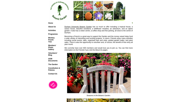 Screenshot of the The Friends Of Durham Botanic Garden website