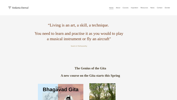Screenshot of the Vedanta Eternal website
