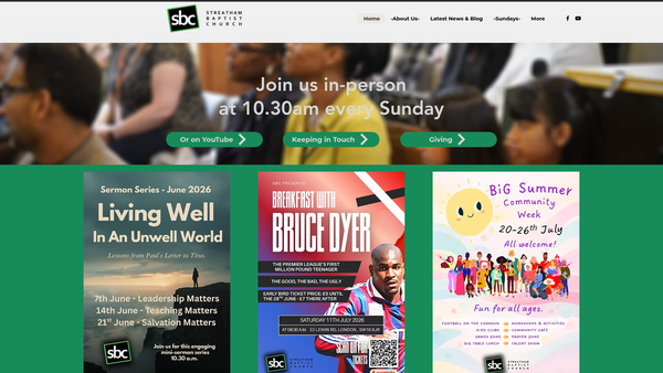 Screenshot of the Streatham Baptist Church website