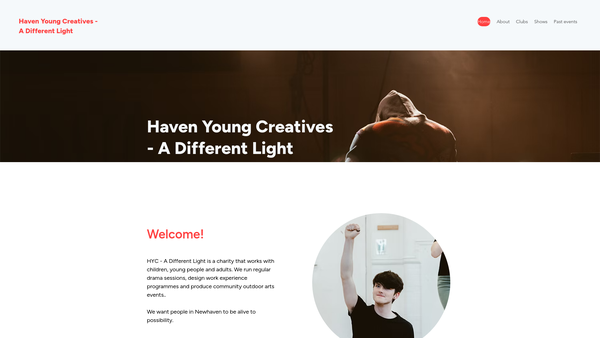Screenshot of the Haven Young Creatives - A Different Light website