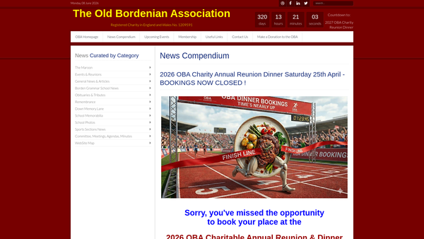 Screenshot of the Old Bordenian Association website