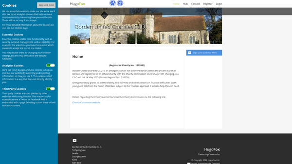 Screenshot of the Borden United Charities CIO website