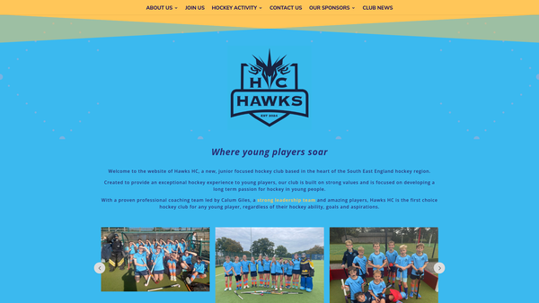 Screenshot of the Hawks Hockey Club website