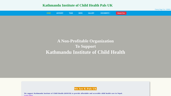Screenshot of the Kathmandu Institute Of Child Health Pals UK website