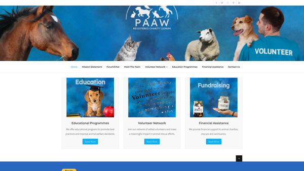 Screenshot of the Paaw website