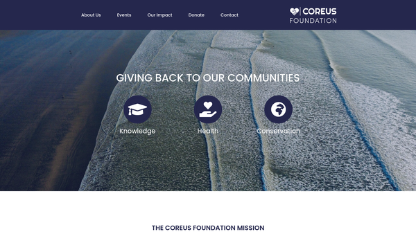 Screenshot of the The Coreus Foundation website