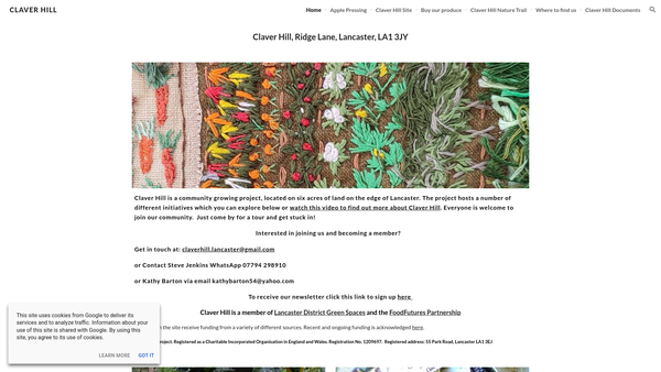 Screenshot of the Claver Hill Project website