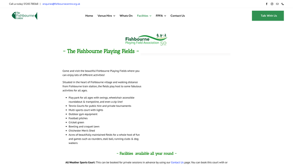 Screenshot of the Fishbourne Playing Field Association website