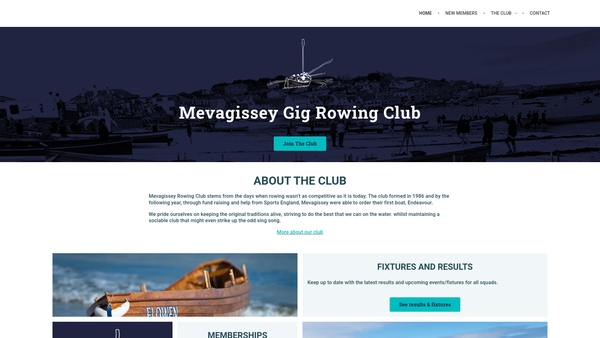 Screenshot of the Mevagissey Rowing Club website