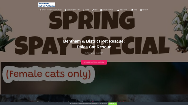 Screenshot of the Bentham & District Pet Rescue website