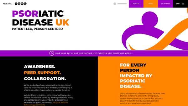 Screenshot of the Psoriatic Disease UK website