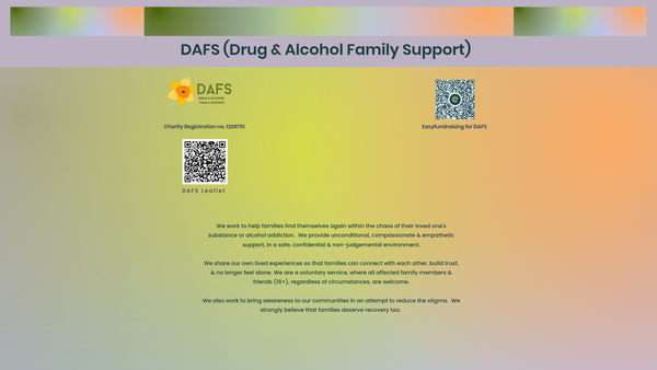Screenshot of the Dafs (Drug & Alcohol Family Support) website