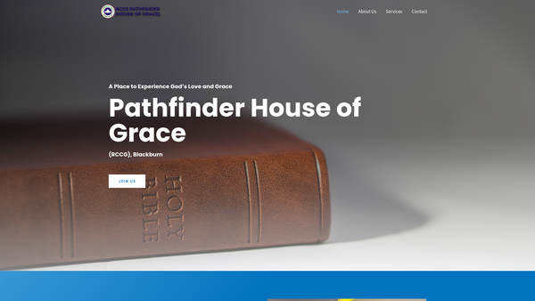 Screenshot of the Pathfinder House Of Grace (Rccg) Blackburn website