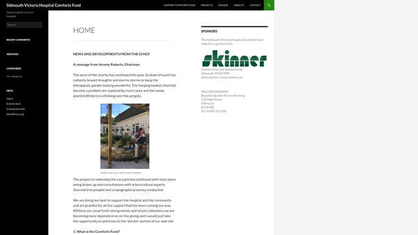 Screenshot of the Sidmouth Victoria Hospital Comforts Fund website
