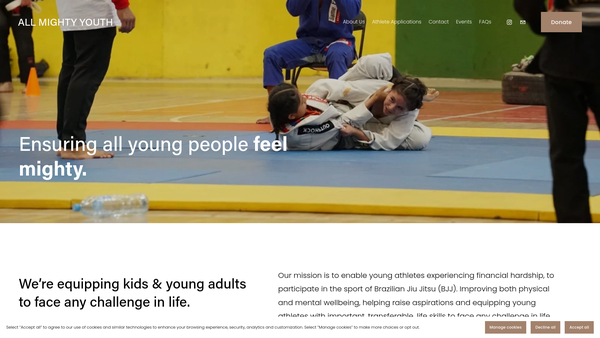 Screenshot of the All Mighty Youth website