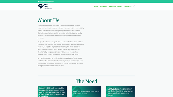 Screenshot of the The Jolly Foundation website
