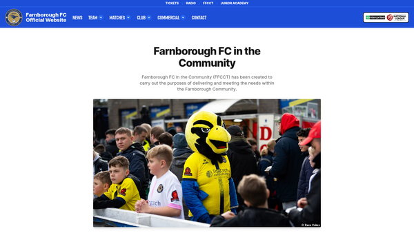 Screenshot of the Farnborough FC Community Trust website