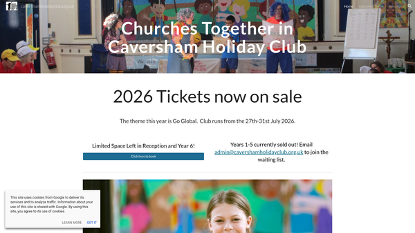 Screenshot of the Churches Together In Caversham Holiday Club website