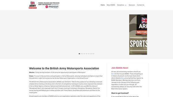 Screenshot of the British Army Motorsports Association website