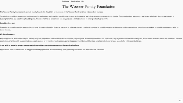 Screenshot of the The Wooster Family Foundation website