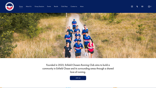 Screenshot of the Enfield Chasers Running Club Charity website
