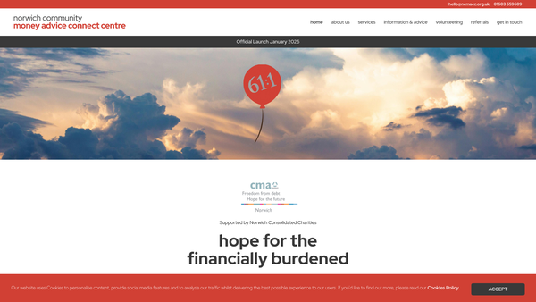 Screenshot of the Norwich Community Money Advice Connect Centre website